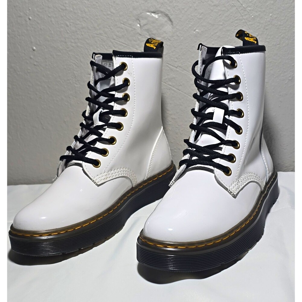 Dr. Martens Zavala Women's White Patent Leather Combat Boots US 7 EU 38 Yellow